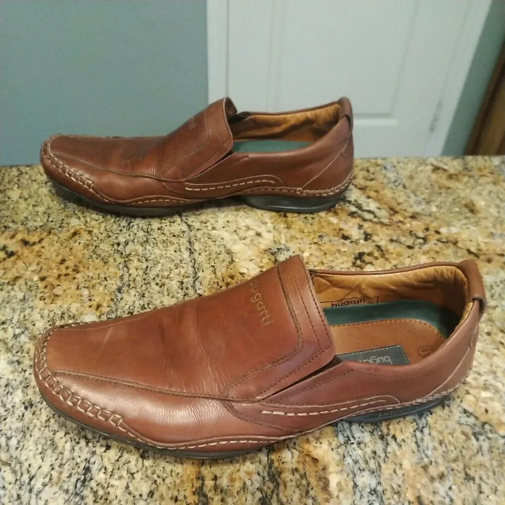 Bugatti Mens Dress Shoes Size US 8 EU 41 Leather Brown Round Toe Slip On